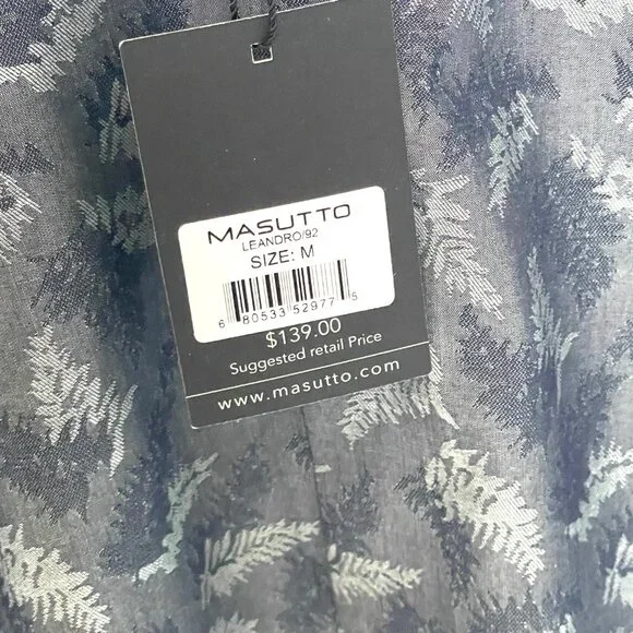 Masutto Leandro Luxury Cotton Dress Shirt Men’s Medium Blue-Gray Semi-Fit NWT